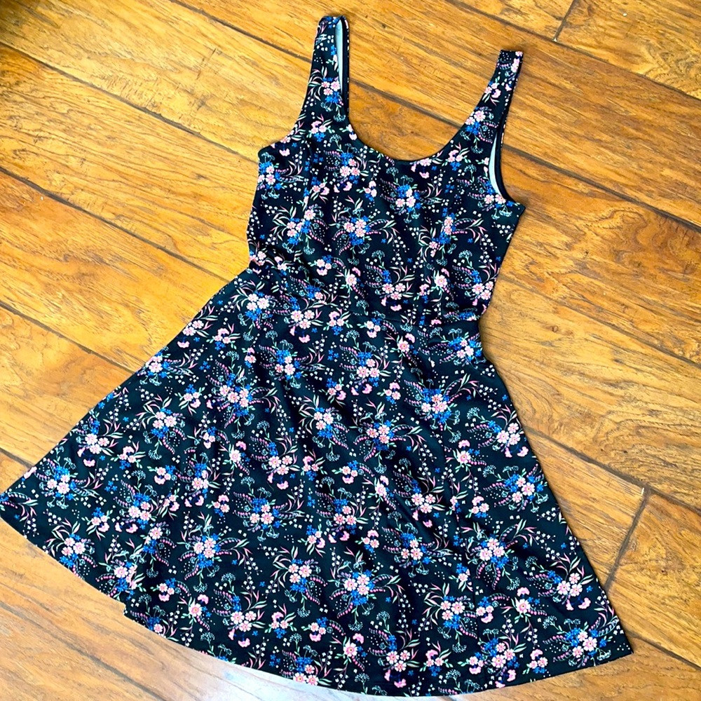 Black and Floral fit and flare summer dress